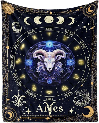 Vista 15 de Manta del Zodiaco Acuario para Niños y Niñas, Diseño Temático de Astrología Secreta Impreso, Mantas de Tiro para Niños, Regazo, Silla, Manta Suave
