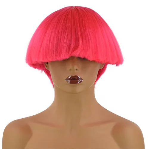 Vista 13 de Aimole Pelucas sintéticas rectas cortas Yaki blanco hongo cabeza peluca Bowl corte de pelo pelucas Bob (1001 blanco)
