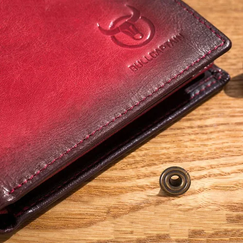 Vista 7 de WOWOLAY Cartera RFID para hombre plegable de cuero genuino con 2 ventanas de identificación, cartera roja, Rojo -, Slim
