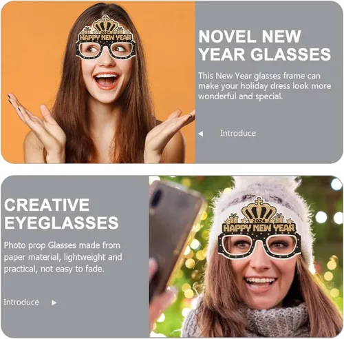 Vista 5 de ABOOFAN 12 lentes de feliz año nuevo 2024 gafas de fiesta de Año Nuevo Hola 2024 gafas de sol regalos de fiesta accesorios para cabina de fotos 2024