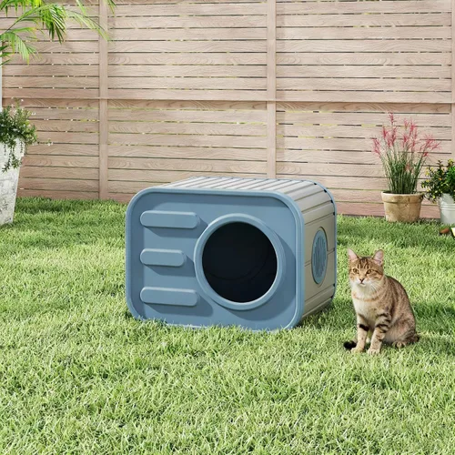 Vista 3 de Casa para gatos al aire libre, resistente a la intemperie, refugio de plástico resistente para gatos para exteriores e interiores, casa para gatos