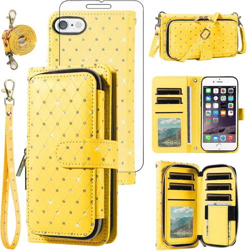 Vista 54 de Funda para teléfono iPhone 6 6S con cremallera y protector de pantalla con protector de pantalla, correa de cordón cruzado, ranura para iPhone 6 Six