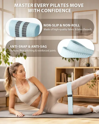 Vista 5 de LIONSCOOL Pilates Ring Set - 14" Anti-Deformation Magic Circle with Padded Handles, 9" Mini Ball, Non-Slip Fabric Resistance Bands, Guide & Bag