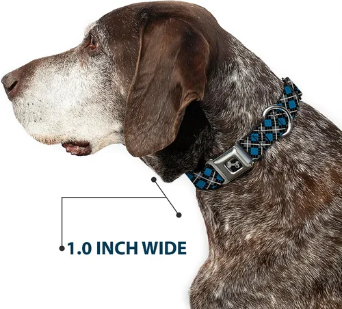 Vista 6 de Buckle Down Turquesa/Negro/Gris Argyle Asiento Hebilla de cinturón perro collar, S, Azul