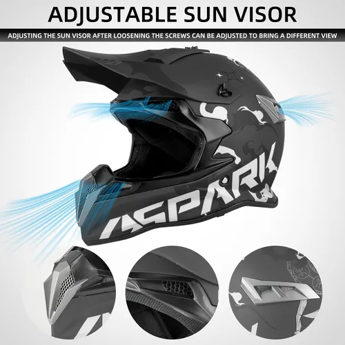 Vista 5 de SPARK Casco de motocross y ATV para adultos, casco de motocross certificado por DOT con liberación rápida, diseño ligero todoterreno para motocross