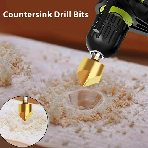 Vista 8 de VALICLUD 8pcs Countersink Drill Bit Set with Punch Cobalt Steel Woodworking Chamfer Tools for Deburring Cone Hole Cutting Rustproof High Hardness
