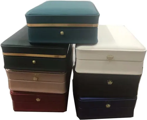 Vista 8 de Conjunto de joyas de boda Caja de cuero premium collar pendiente anillo expositor soporte de almacenamiento (negro)