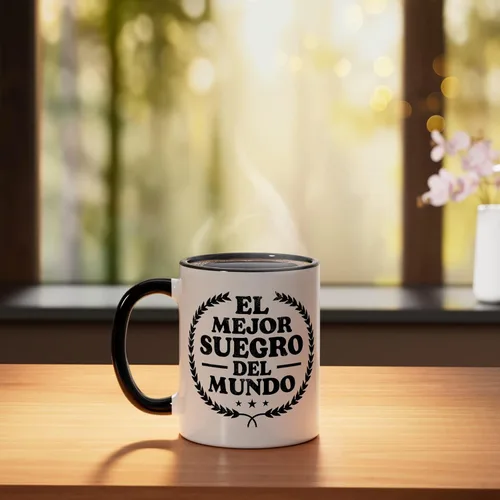 Vista 3 de El Mejor Suegro del Mundo - Taza de cerámica con humor divertido para suegro español, color negro y blanco