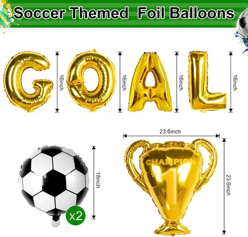 Vista 3 de HJINGY 280 piezas de decoraciones de fiesta de fútbol, suministros de fiesta de cumpleaños con temática de fútbol, incluye globos de fútbol