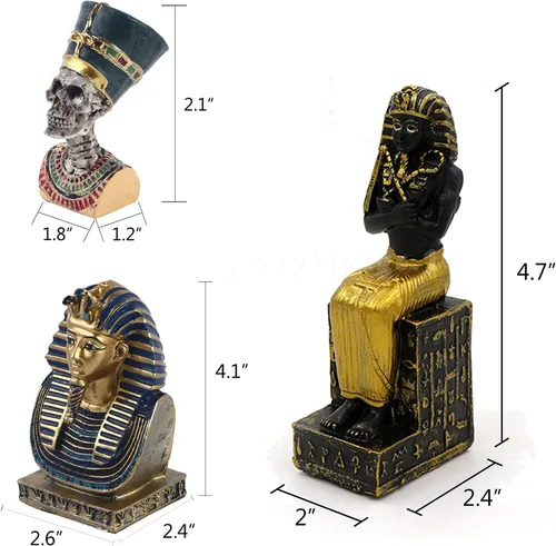 Vista 3 de Faraón del Antiguo Egipto para acuario, decoración de pecera, decoración (juego de 3) Esfinge, momia, sacerdote, cráneo, escultura, reptil, tortuga