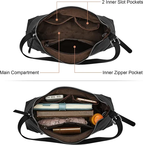 Vista 4 de S-ZONE Monederos de cuero genuino para mujer, bolso de hombro, bolsos de mano, correa ajustable