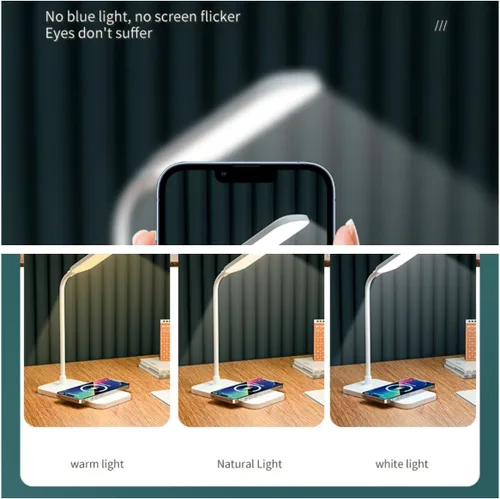 Vista 2 de Lámpara de escritorio LED suave al tacto, 3 ajustes de brillo con LED de luz natural de bajo consumo, cuello flexible ajustable y controles táctiles