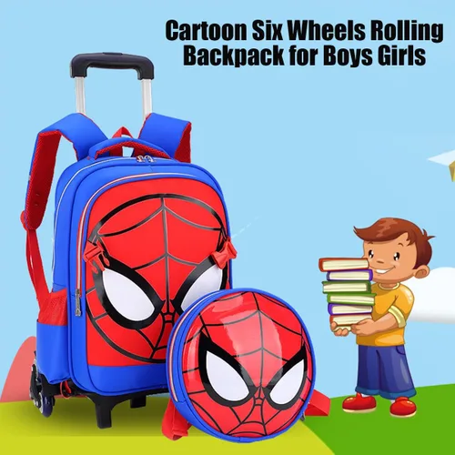 Vista 2 de Maleta con ruedas de seis ruedas, bolsas escolares para niños y niñas, mochila con ruedas Oxford para vacaciones, equipaje de viaje para niños, Azul