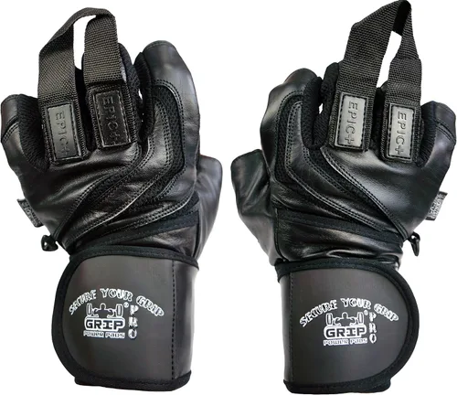 Vista 4 de Epic Leather Gym Gloves with Built in 2" Wide Wrist Wraps Best Grip & Design for Weightlifting Power Lifting Bodybuilding & Strength Training