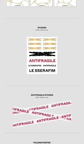 Vista 5 de DREAMUS LE SSERAFIM ANTIFRAGILE 2º Mini álbum CD+Cartel plegable en paquete+Folleto+Tarjeta Fotos+Postal+Pegatina+Pegatina Antifrágil+Seguimiento