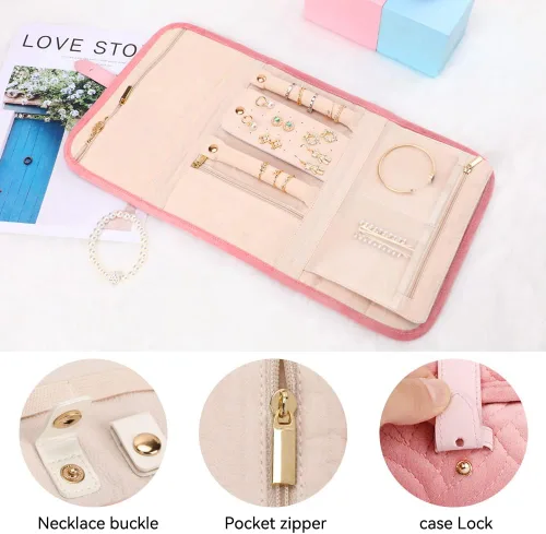 Vista 2 de Voova Estuche Organizador Portátil de Joyería para Viajes, Bolsa Grande de Almacenamiento de Joyas para Mujeres y Niñas, Bolsa Plegable de Joyería