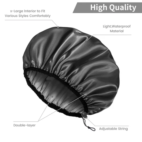 Vista 5 de Auban Gorro de ducha para mujer, ajustable, reutilizable, extragrande, gorro de baño impermeable de doble capa, exterior impermeable, forro de EVA