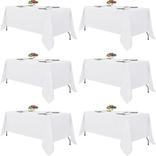 Vista 28 de Mantel rectangular de poliéster, manteles para mesas rectangulares de 6 pies, manteles de tela decorativa lavable para bodas, banquetes y campamento