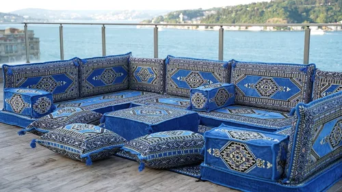 Vista 6 de arabicsofa Cojines de piso árabe en forma de U – Sofá tradicional Majlis con sofá otomano