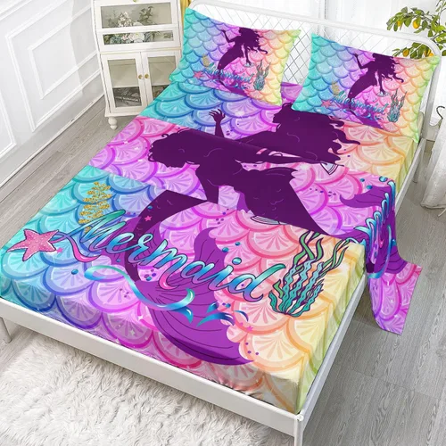 Vista 8 de Juego de sábanas de 4 piezas ajustadas y planas para niñas, estampado de mariposas y flores rosas con 1 + 2 fundas de almohada para cama individual