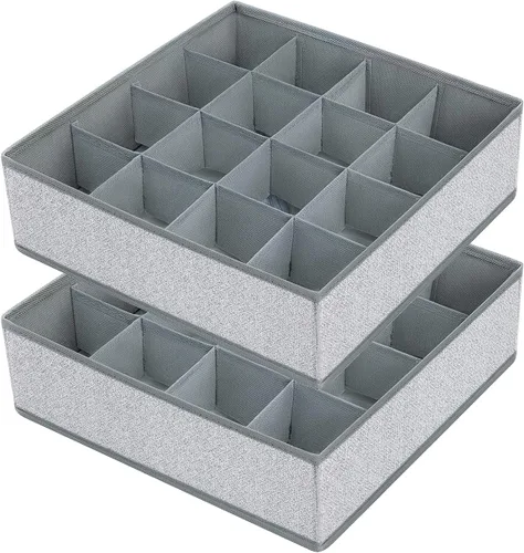 Vista 42 de Joyoldelf Organizador de cajones para calcetines, organizador de ropa interior, organizador de 16 celdas de tela, cajas de almacenamiento para Beige
