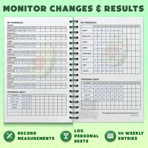 Vista 9 de Planificador de entrenamiento para seguimiento diario de fitness y establecimiento de objetivos, tamaño A5, 6 x 8 pulgadas, verde avo, cubierta más