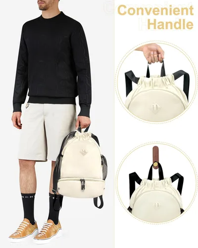 Vista 7 de Mochila de gimnasio con cordón y compartimento para zapatos para hombres y mujeres, bolsa deportiva con bolsillo para ropa húmeda, Beige, Mediana