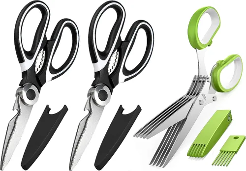 Vista 11 de OMDAR Juego de 3 tijeras de cocina y tijeras de mariscos, tijeras de cocina Negro blanco