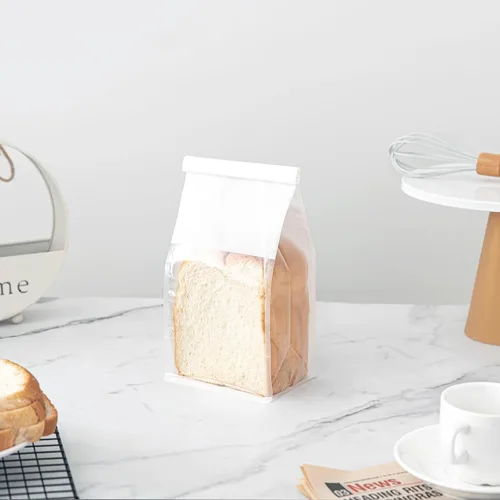 Vista 17 de 50 bolsas de pan con lazo de lata, bolsas para pan hechas de papel de algodón marrón, bolsa de embalaje de almacenamiento con ventana transparente