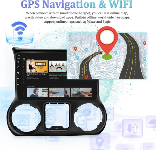 Vista 6 de Android 13 Radio de coche para Jeep Wrangler 2015 2016 2017 con Carplay y Android Auto 10.1 pulgadas pantalla táctil estéreo de coche con cámara