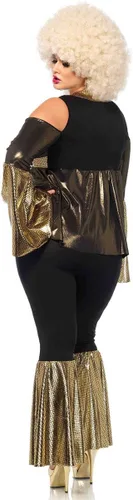Vista 3 de Leg Avenue Womens Plus Disco Diva With Cold Shoulder Babydoll Top, Bell Bottom Pants Adult Sized Costumes