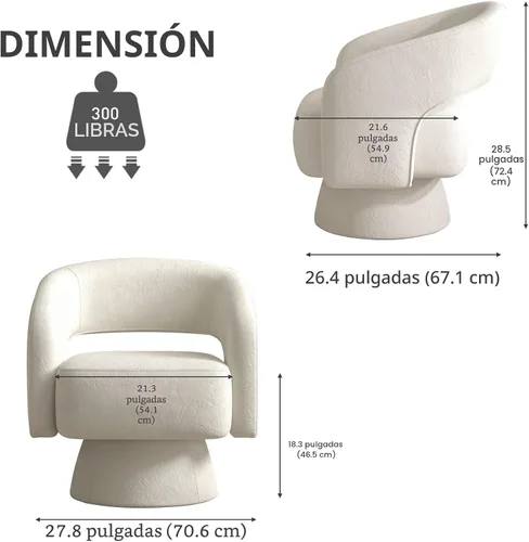 Vista 2 de Bonzy Home Silla Giratoria de Barril, Sillón de Acento de Terciopelo Silla Club Giratoria de 360 Grados para Sala de Estar Dormitorio Sala de Beige