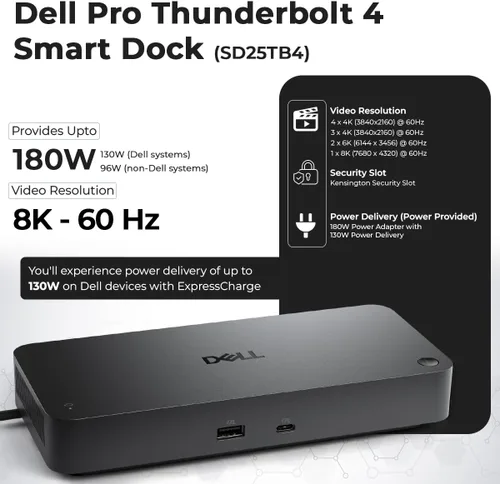 Vista 3 de SD25TB4 Pro Thunderbolt 4 Smart Dock con pantalla 8K, adaptador de 180 W Negro