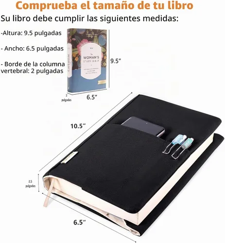 Vista 4 de Funda de lona para libros, fundas lavables y ajustables para tapa blanda y tapa dura, bolsillos para bolígrafos, regalo para amantes de los libros