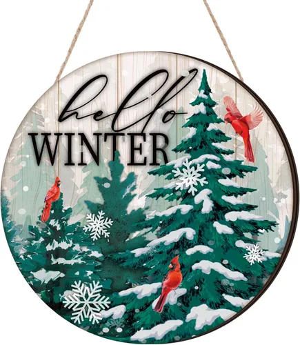 Vista 12 de Bienvenida Invierno Letrero de Puerta Letrero de Puerta de Invierno y Navidad Decoración de Puerta de Madera para Pared de Granja Colgante Placa