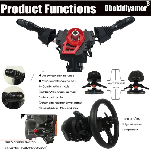 Vista 5 de Obokidly Upgrade Type DIY Racing Simulator Steering Wheel Turn Signal Wiper Lever Switch For Logitech G27 G29 G920 G923 Logitech Thrustmaster T300