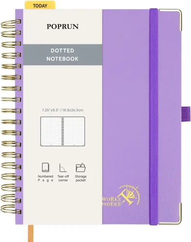 Vista 14 de POPRUN - Cuaderno de notas con espiral y puntos, diario A5 de 5.75" x 8.25", papel grueso de 120 gsm, 141 páginas numeradas, tapa dura para hombres