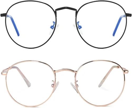 Vista 10 de HJSTES - Gafas redondas con filtro de luz azul para hombres y mujeres, estilo retro, con lente transparente y marco metálico