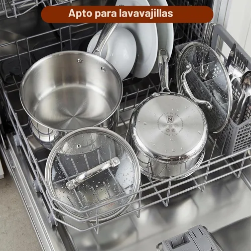 Vista 7 de Cook N Home Cacerola de acero inoxidable de 1.5 cuartos, tri-capa completamente revestida con tapa de vidrio, color plateado
