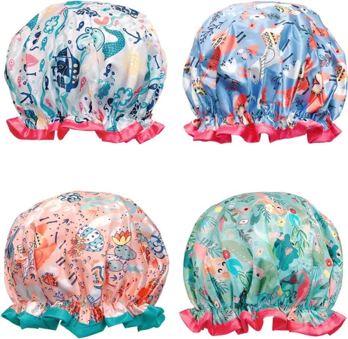 Vista 9 de Wrapables® Elegantes gorros de ducha impermeables de doble capa (juego de 4), estampado animal y puntos