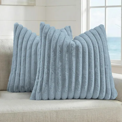 Vista 44 de FUTEI Pack of 2 Faux Fur Throw Pillow Covers 20x20 Inch, Navy Blue Azul marino