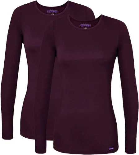 Vista 22 de Sivvan Scrubs for Women - Long Sleeve Comfort Underscrub Tee 2-Pack Negro