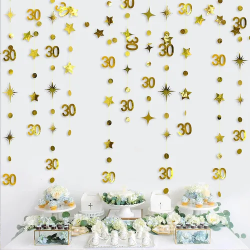 Vista 14 de Decoraciones de cumpleaños negras con lazo del 30 aniversario, guirnalda de lazos coquette con purpurina, pancarta serpentina para mujeres
