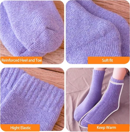 Vista 4 de VoJoPi 5 Pairs Warm Wool Socks for Women, Size 5-10, Thick Winter Thermal Boot Socks Crew Length
