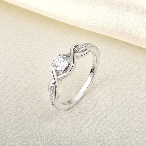 Vista 4 de JO WISDOM Anillos de compromiso de boda con nudo infinito para ella, de plata de ley con circonita cúbica