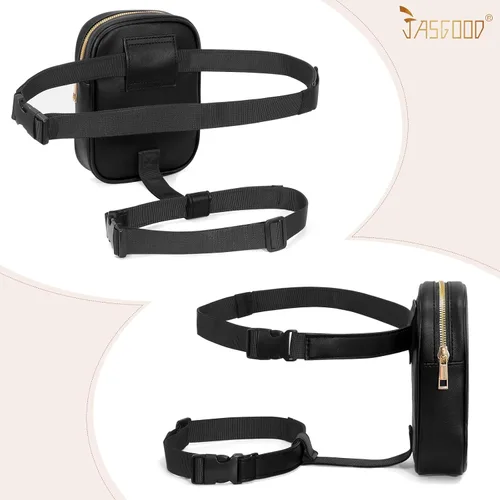 Vista 4 de JASGOOD Riñonera con arnés de muslo para mujer, bolsa de pierna caída, traje de Halloween, A-negro