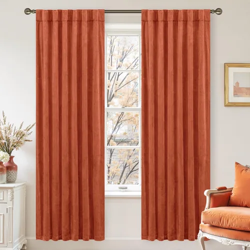 Vista 26 de LAMIT - Paneles de terciopelo beige para sala de estar de 72 pulgadas de largo, elegantes cortinas aisladas térmicamente e insonorizadas