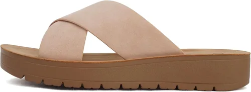 Vista 6 de Soda LUCY ~ Sandalias de plataforma plana con tiras cruzadas y puntera abierta para mujer, estilo deslizante de moda Todo negro