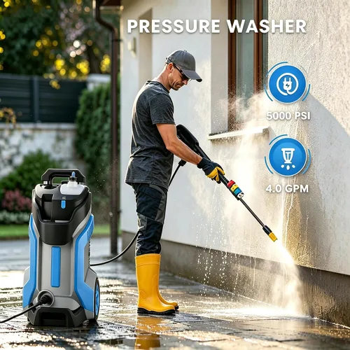 Vista 2 de Lavadora a presión eléctrica 5000PSI 4.0GPM con manguera de presión M22-0.551 in 33 pies, rociadores eléctricos de alta presión con limpiador