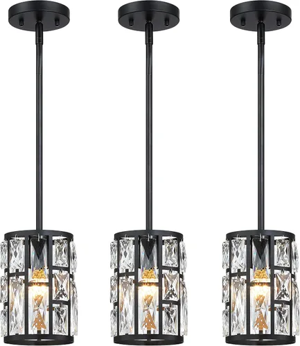 Vista 13 de MEXO Lámpara colgante de cristal moderna de 2 piezas con acabado mate negro, iluminación colgante, candelabro de cristal para sala de estar, cocina